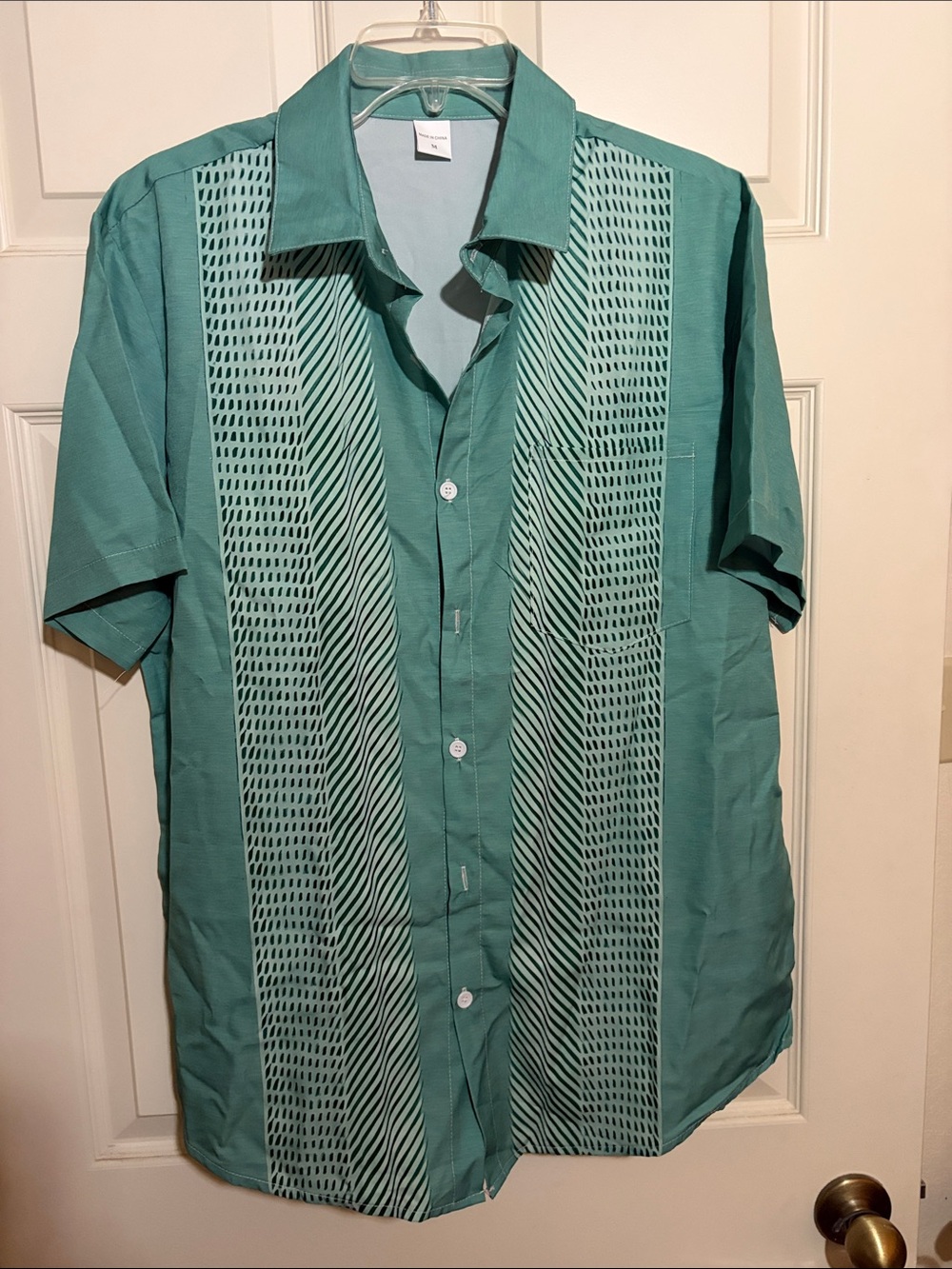 Casual Teal Short-Sleeve Button-Down Shirt